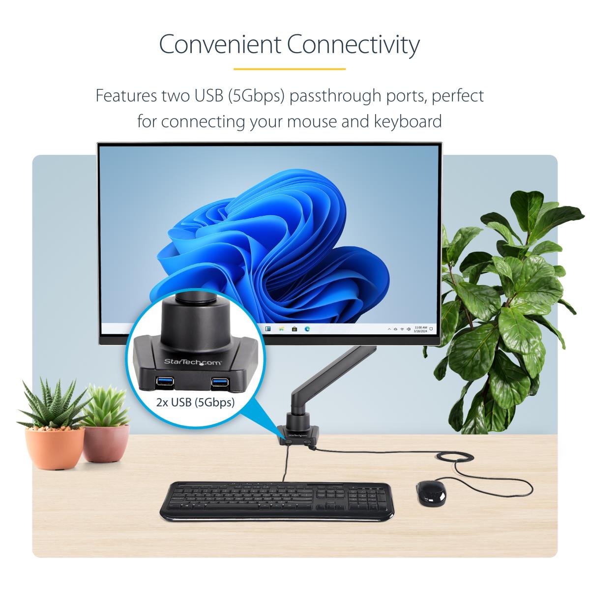 Single Desk Mount Monitor Arm 2 Built-in USB 3.0 Ports - Vesa