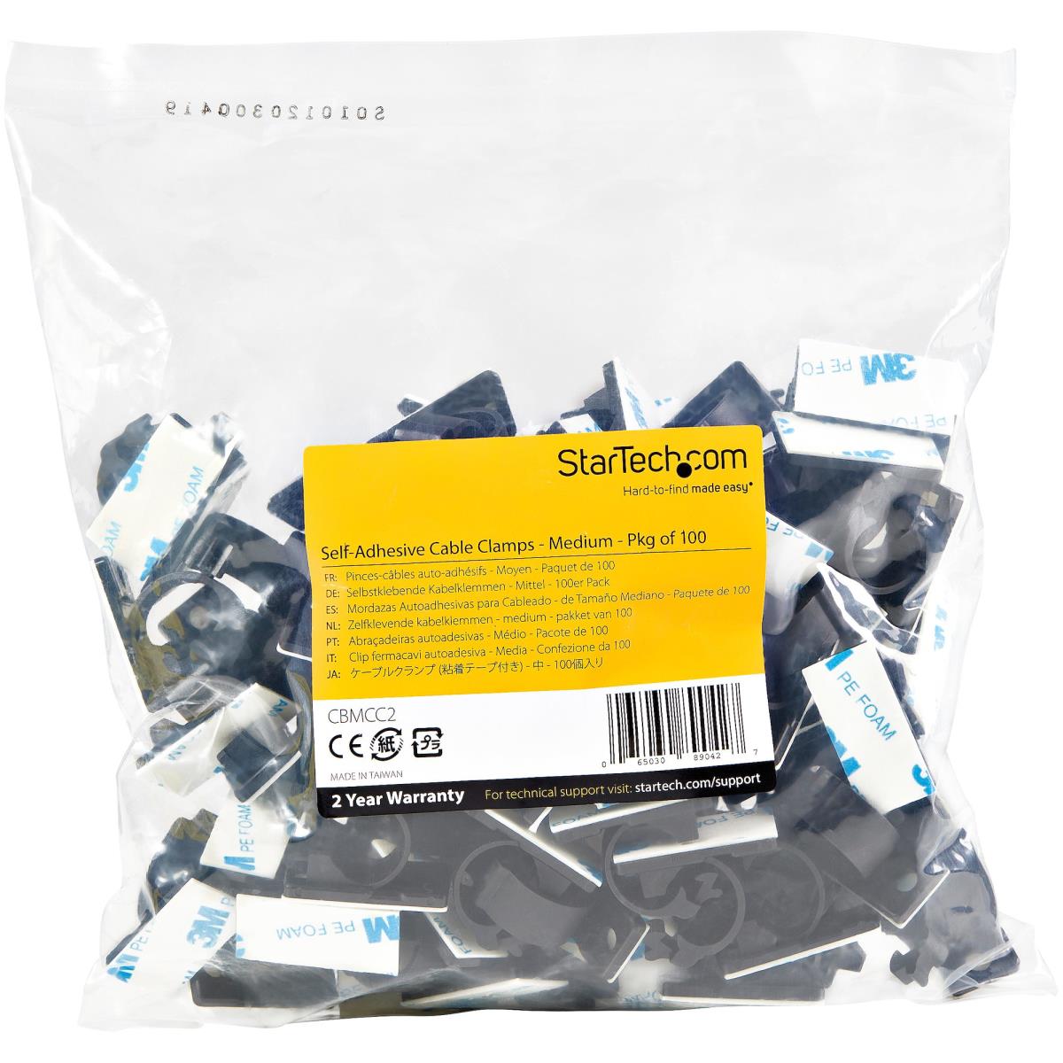 Adhesive Cable Management ClIPS Black - Nylon Self Adhesive Clamp Ul/94v-2 Fire Rated - 100 Pack - Cbmcc2