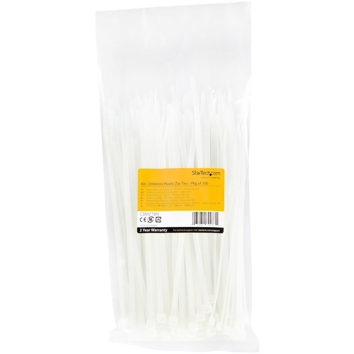Cable Ties -white Nylon Zip Tie Wraps Ul Taa 100 Pack 8in
