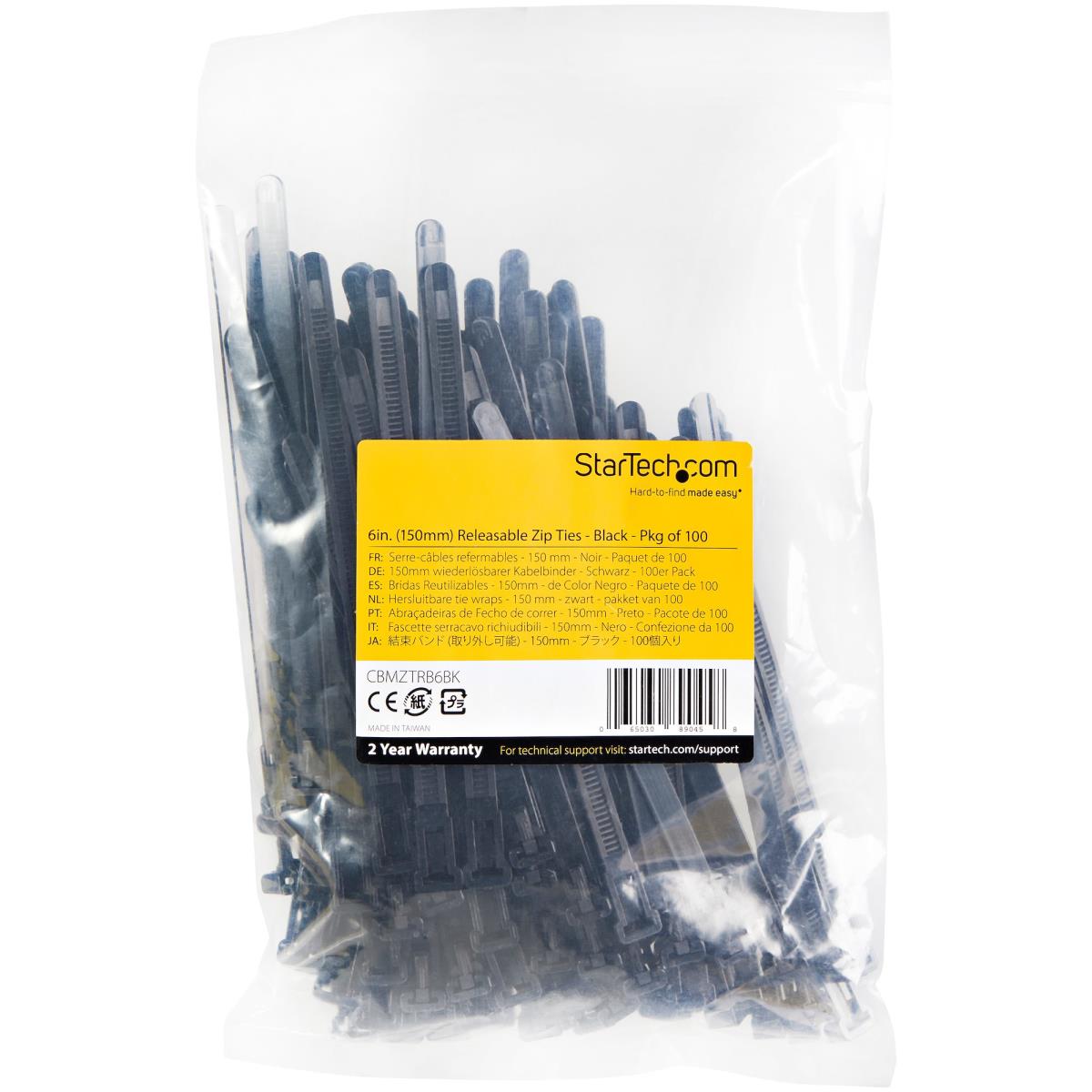Resealable Zip Tie 6in Black 100 Pack