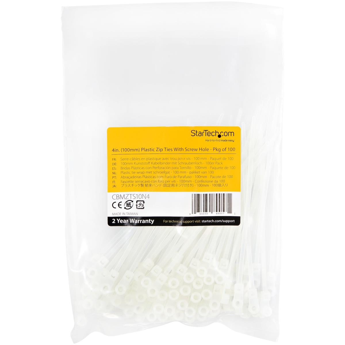 Plastic Zip Ties With Screw Hole 4in 100 Pack