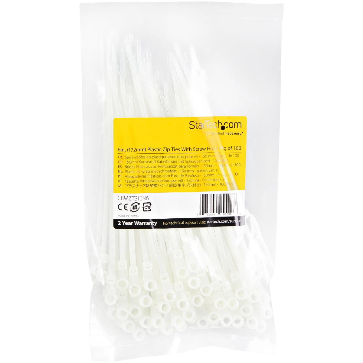 Plastic Zip Ties With Screw Hole 6in 100 Pack