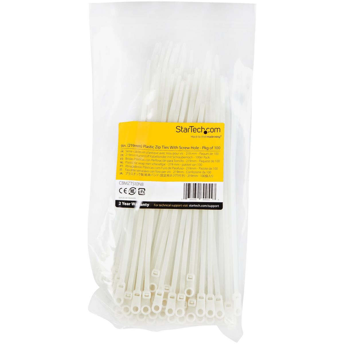 Plastic Zip Ties With Screw Hole 9in 100 Pack