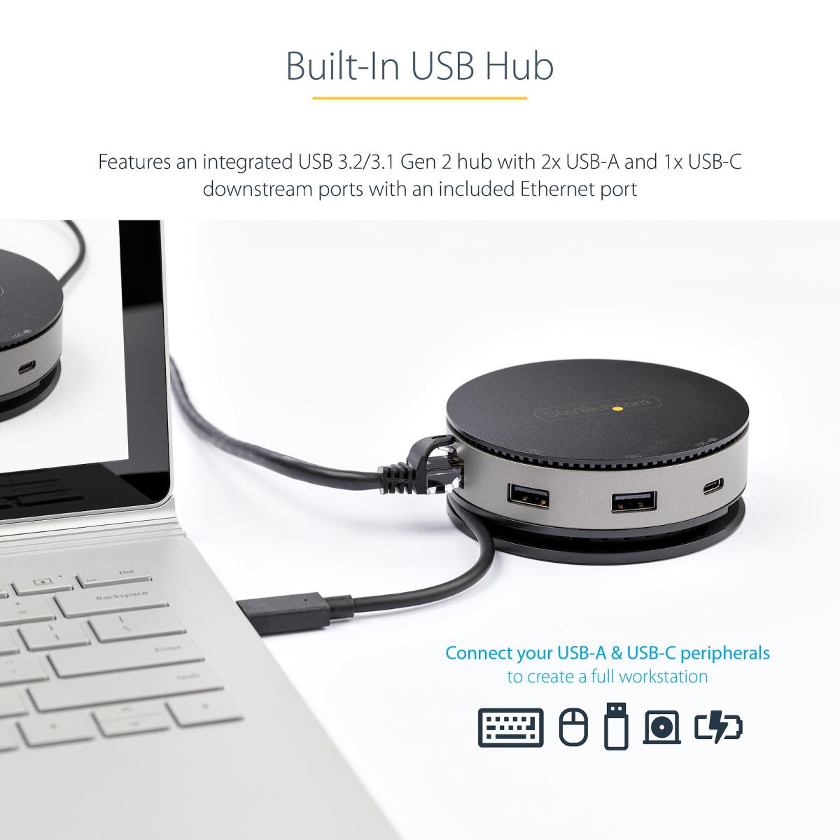 USB-c Multiport Adapter - USB Type-c 10gbps Mini Dock 4k 60hz Hdmi/DisplayPort/1080p Vga - 75w Pd Passthrough, USB Hub & Gbe
