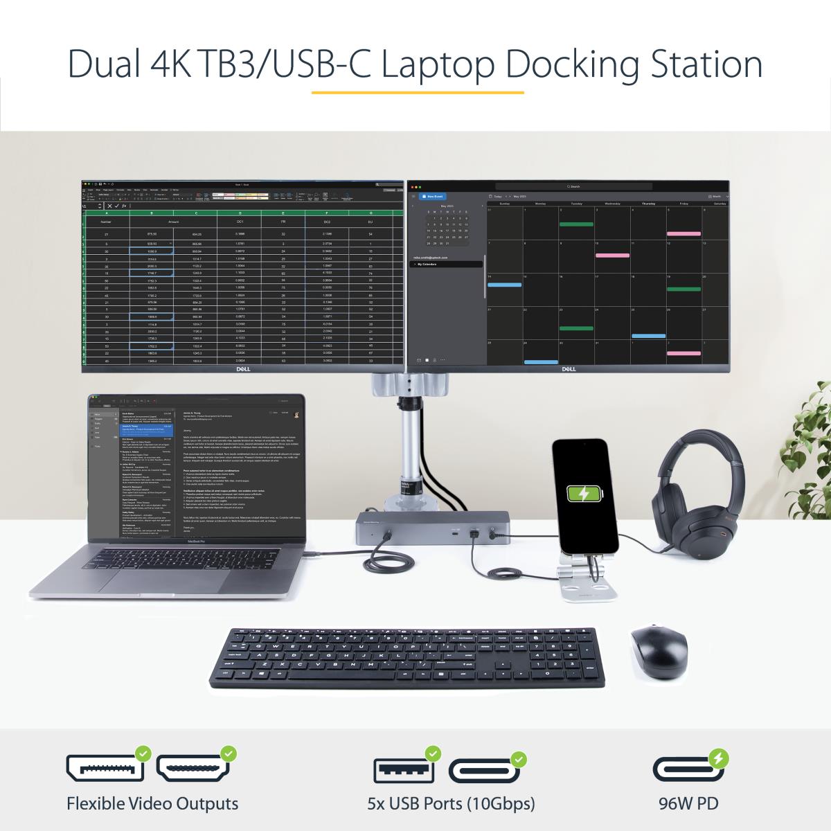 Laptop Docking Station - Thunderbolt 3 Dock W/ USB-c Host Compatibility - Dual 4k 60hz DisplayPort 1.4 Or Dual Hdmi Monitors