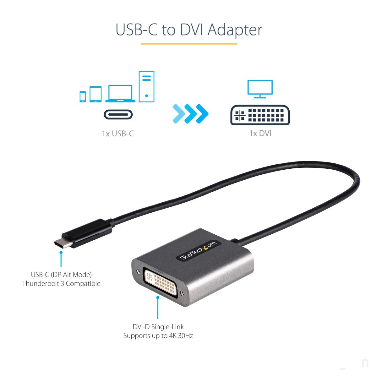 USB C To DVI Adapter 1920x1200p With 12 Long Attached Cable