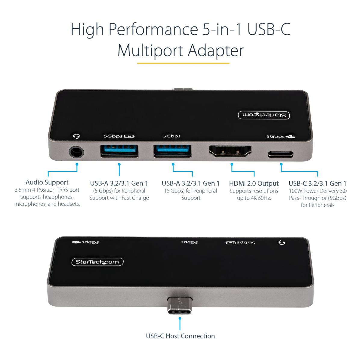 USB C Multiport Adapter - USB-c To 4k 60hz Hdmi 2.0, - 3-port USB 3.0 Hub, Audio - USB-c Mini Dock