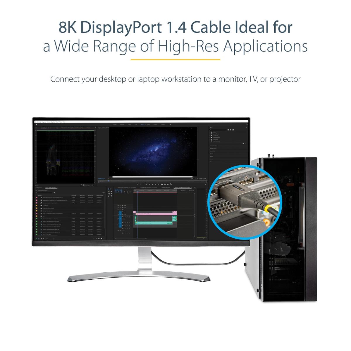 DisplayPort To DisplayPort Cable - M/ M - Vesa Certified DisplayPort 1.4 Cable - 8k 60hz Hdr10 - 5m
