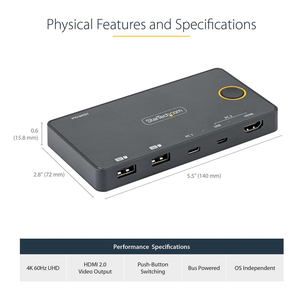 KVM Switch - 2 Port USB-a/hdmi / USB-c - 4k 60hz Hdmi 2.0