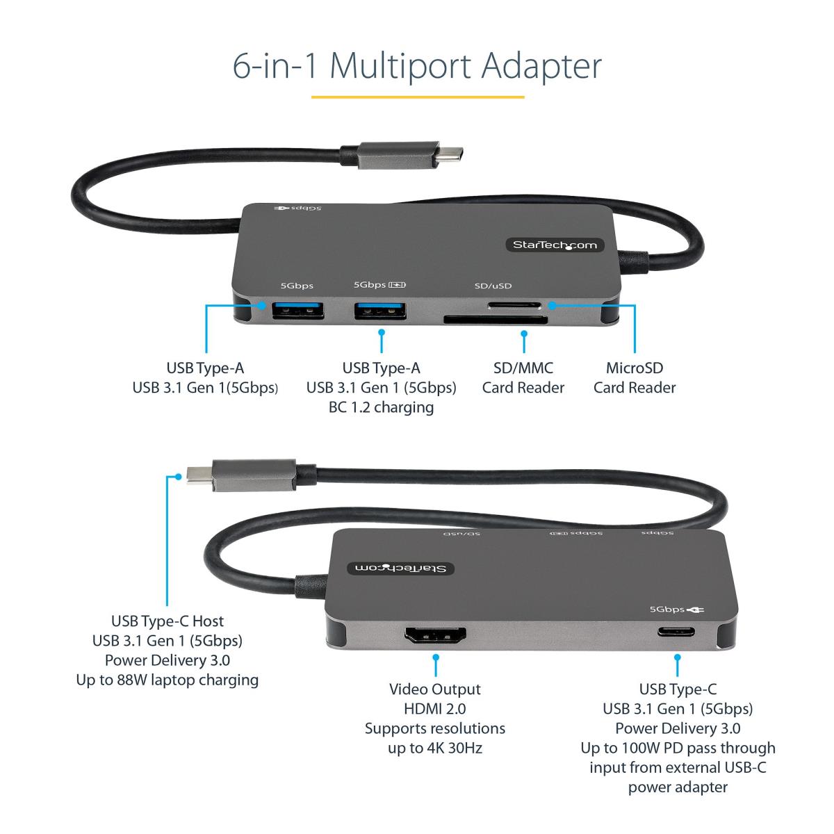 USB C Multiport Adapter - 4k Hdmi/pd/USB