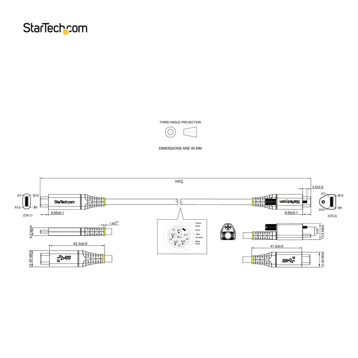 USB-c Cable Locking Top Screw 10gbps - 50cm