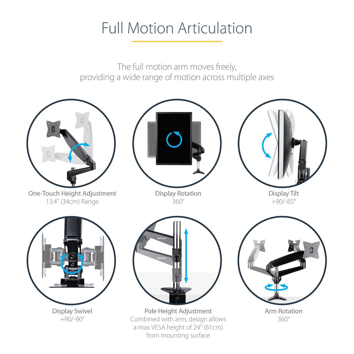 Desk Mount Monitor Arm Full Motion  Height Adjustable