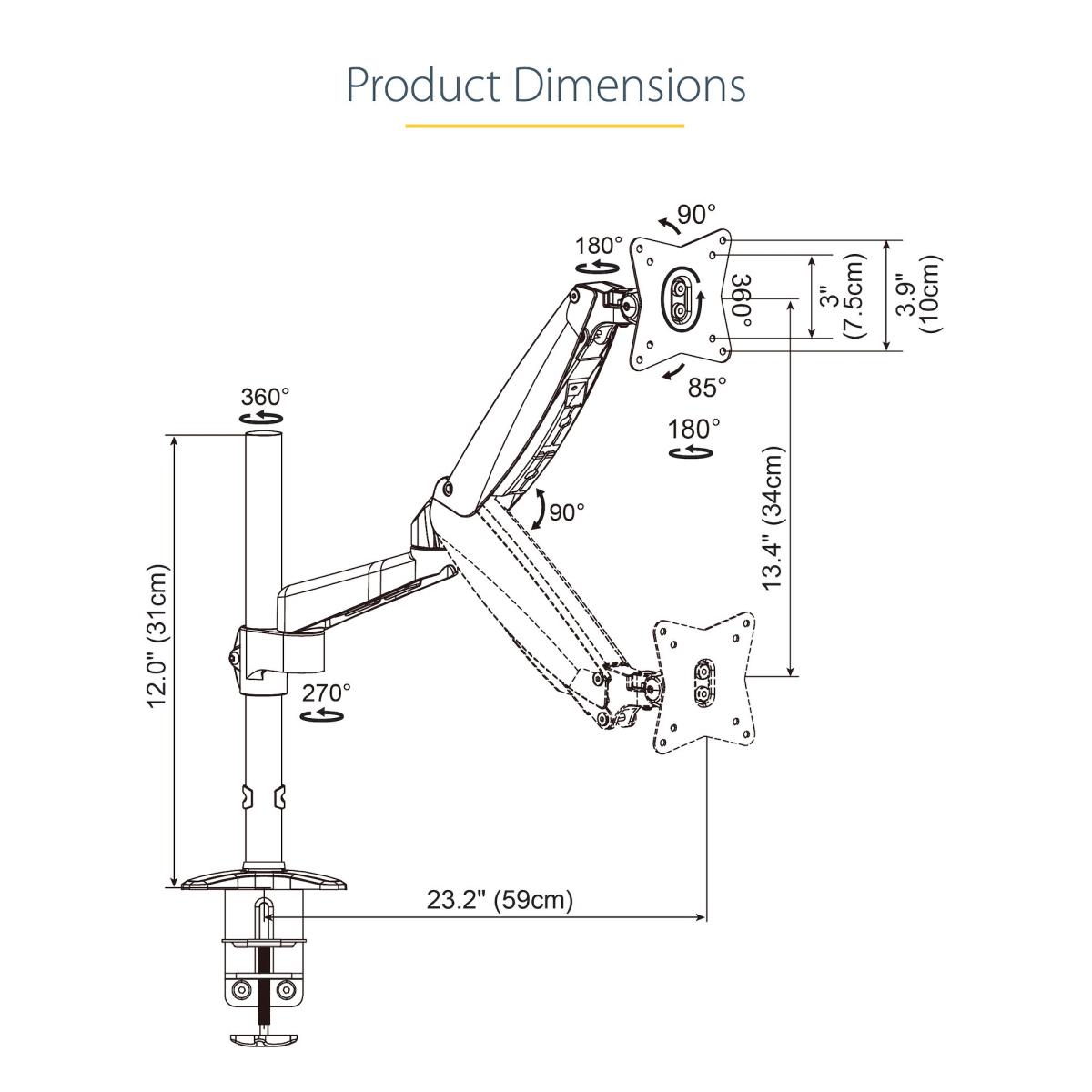 Desk Mount Monitor Arm Full Motion  Height Adjustable