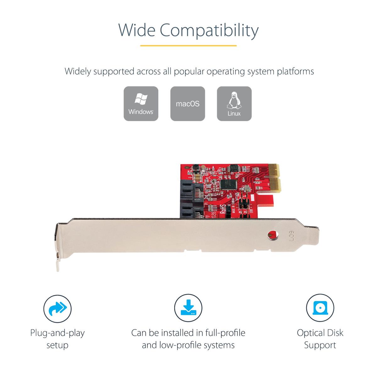 SATA Pcie Card - 2 Port Pcie SATA Expansion Card - 6gbps - Full Low Profile - Pci-e To SATA Ad