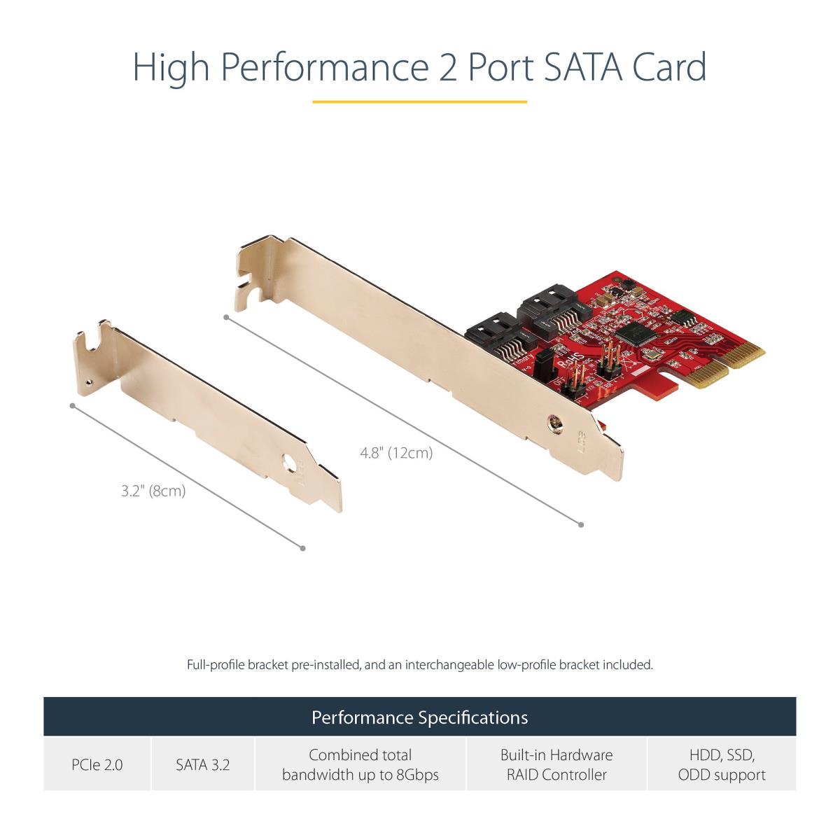 SATA Pcie Card - 2 Port Pcie SATA Expansion Card - 6gbps - Full Low Profile - Pci-e To SATA Ad