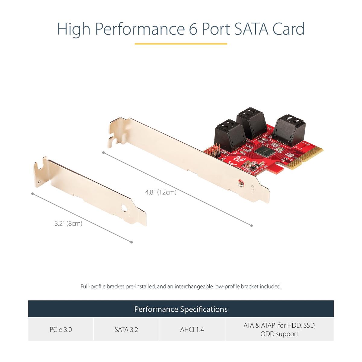 SATA Pcie Card - 6 Port Pcie SATA Expansion Card - 6gbps - Low Full Profile - Stacked SATA Connector