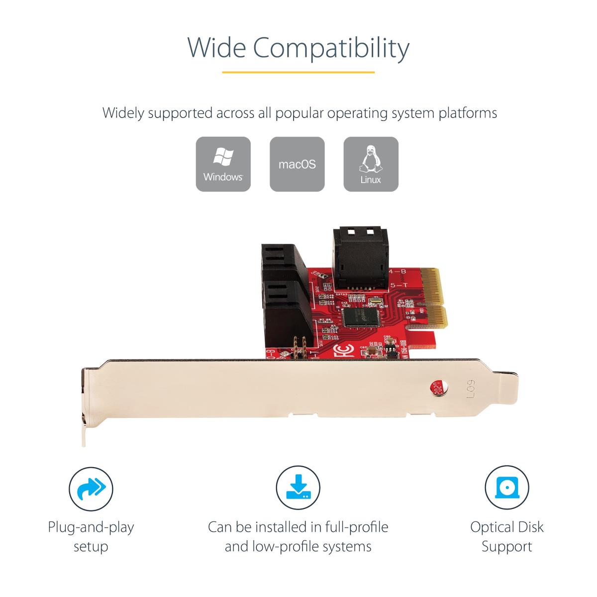 SATA Pcie Card - 6 Port Pcie SATA Expansion Card - 6gbps - Low Full Profile - Stacked SATA Connector