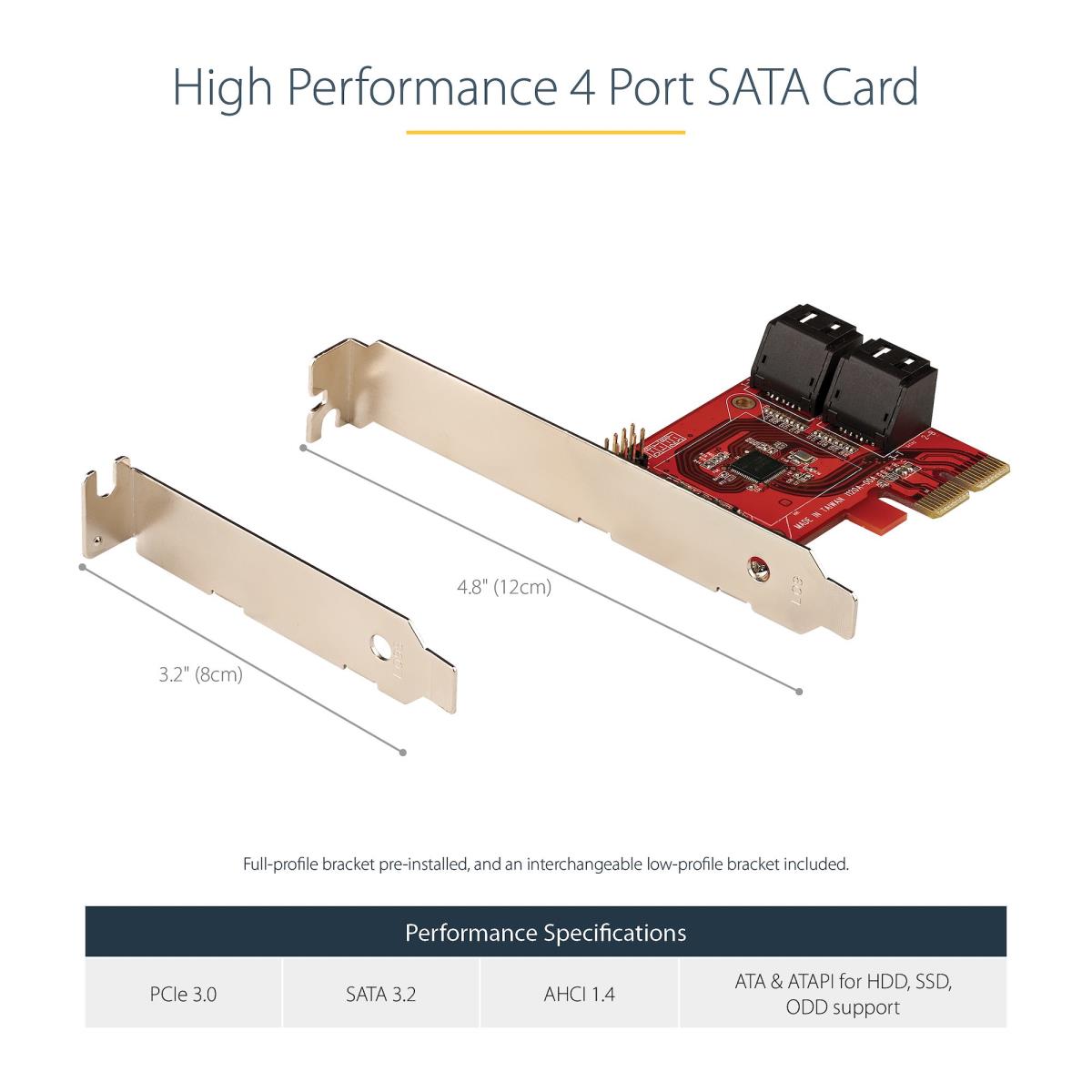 SATA Pcie Card - 4 Port Pcie SATA Expansion Card - 6gbps - Low/full Profile - Stacked SATA Connectors - Asm1164 Non-raid