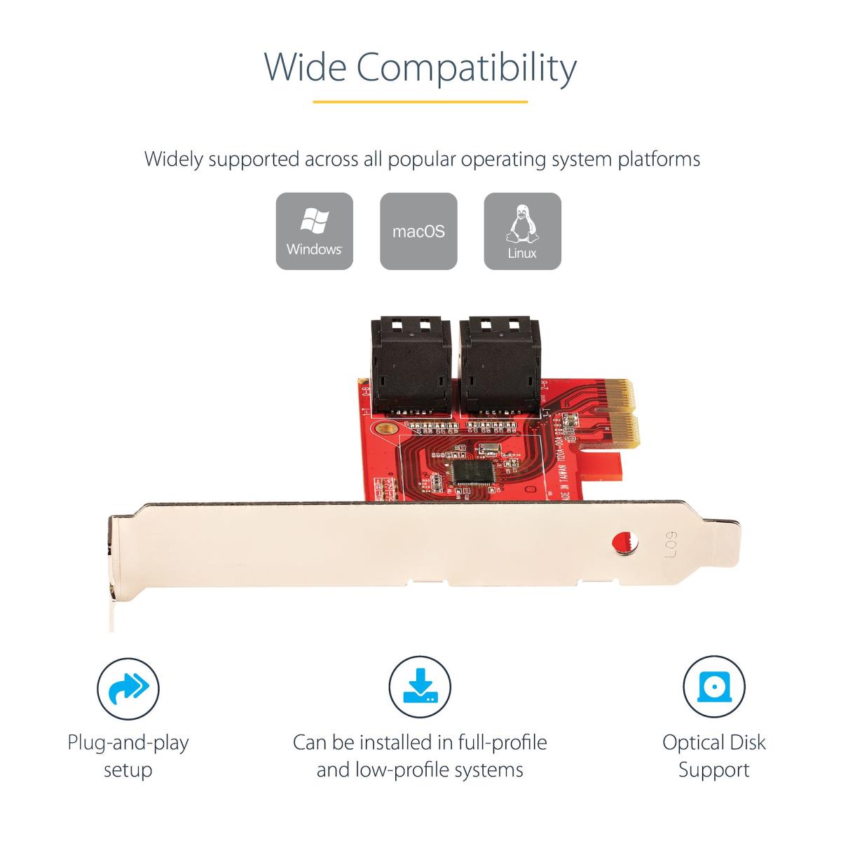 SATA Pcie Card - 4 Port Pcie SATA Expansion Card - 6gbps - Low/full Profile - Stacked SATA Connectors - Asm1164 Non-raid