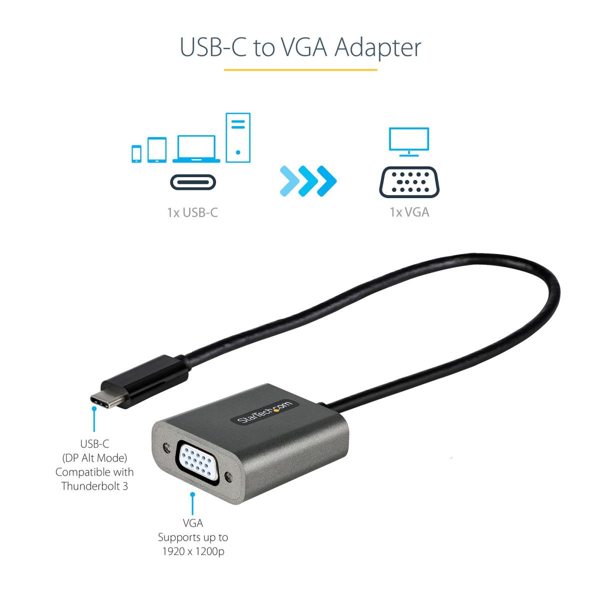 USB C To Vga Adapter - 1080p USB Type-c To Vga Adapter Dongle - USB-c (dp Alt Mode) To Vga Monitor/display Video Converter
