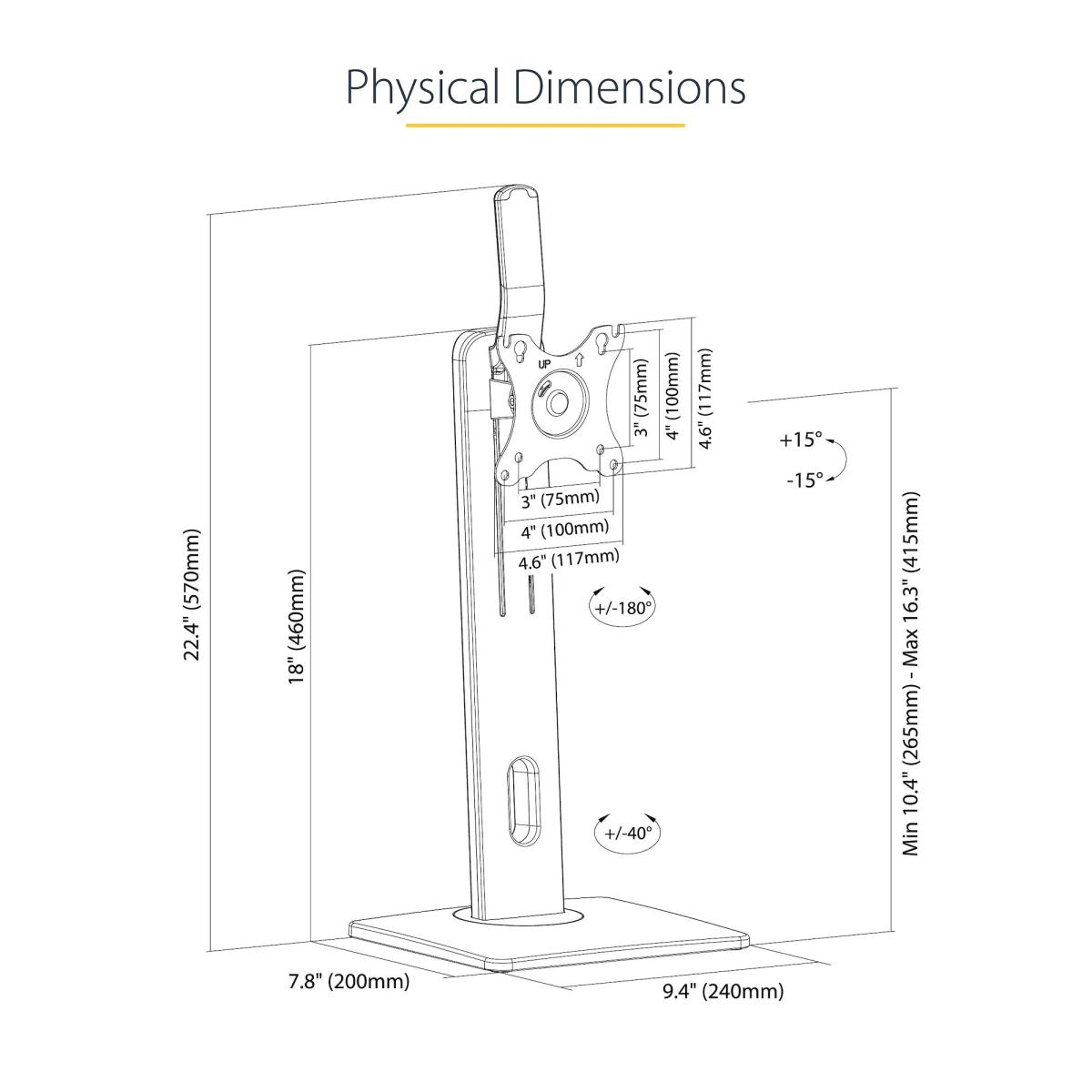 Free Standing Single Monitor Mount - Height Adjustable Monitor Stand