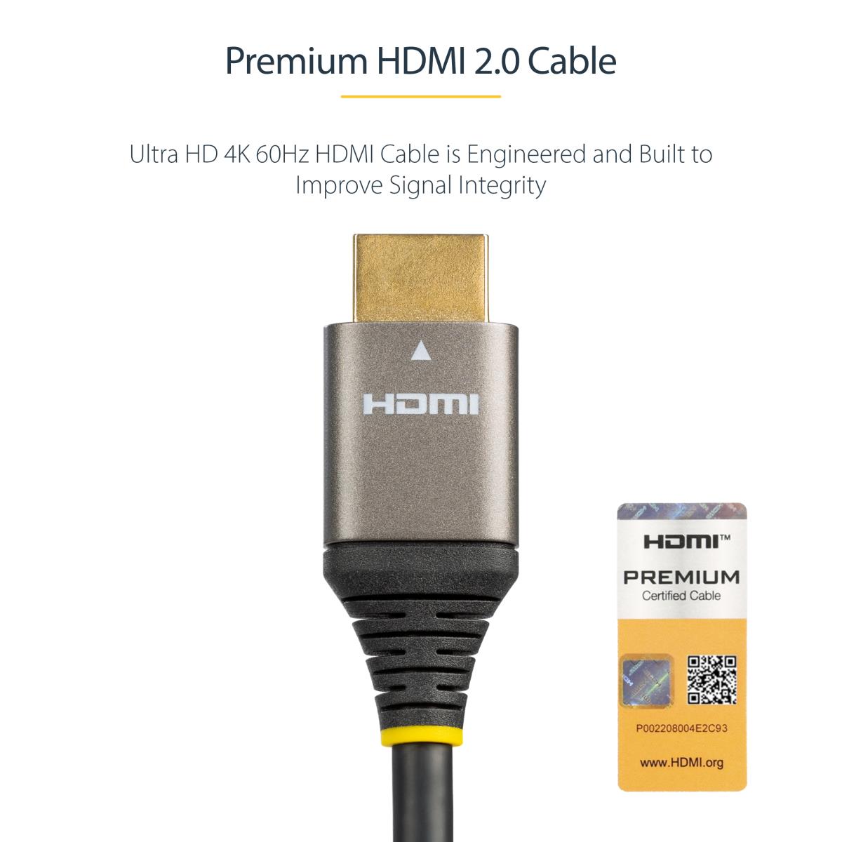 Premium Certified Hdmi 2.0 Cable - High Speed Ultra Hd 4k 60hz Hdmi Cable With Ethernet - 0.5m