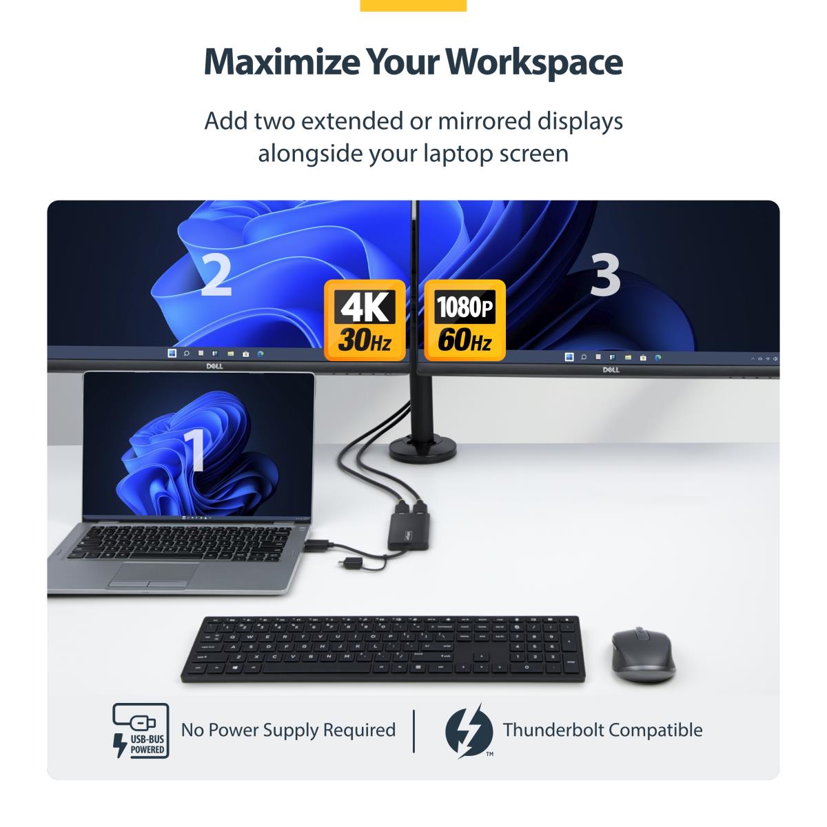 USB To Dual Hdmi Adapter - USB-a Or C 1x 4k 30hz 1x 1080p