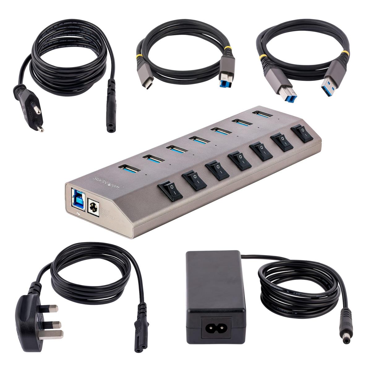 USB-c Hub - 7-port Self-powered With Individual On/off Switches, USB 3.0 5gbps Expansion Hub W/power Supply
