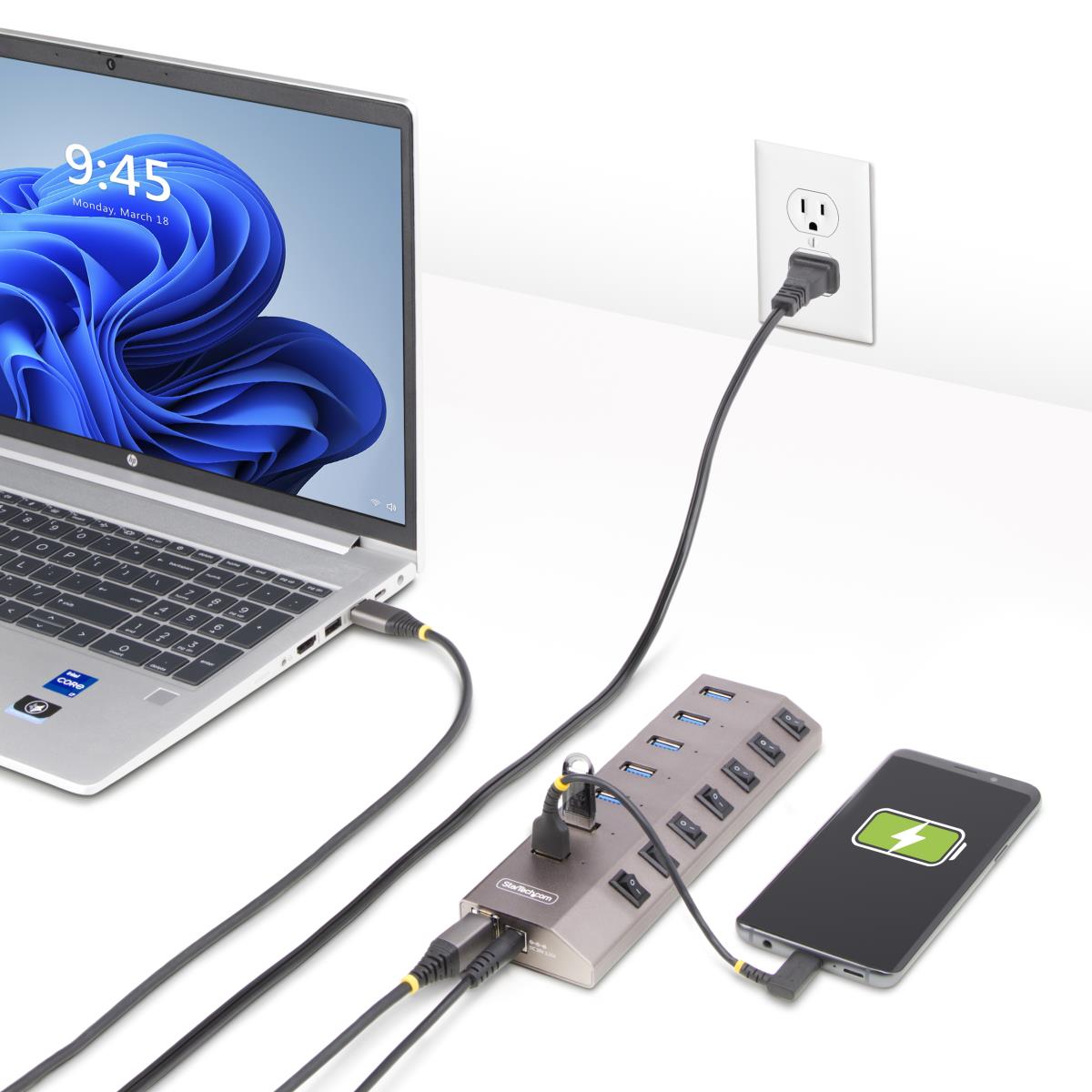 USB-c Hub - 7-port Self-powered With Individual On/off Switches, USB 3.0 5gbps Expansion Hub W/power Supply