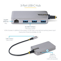 USB-c Hub - 3-port With Ethernet Portable USB Hub Adapter W/ Gbe