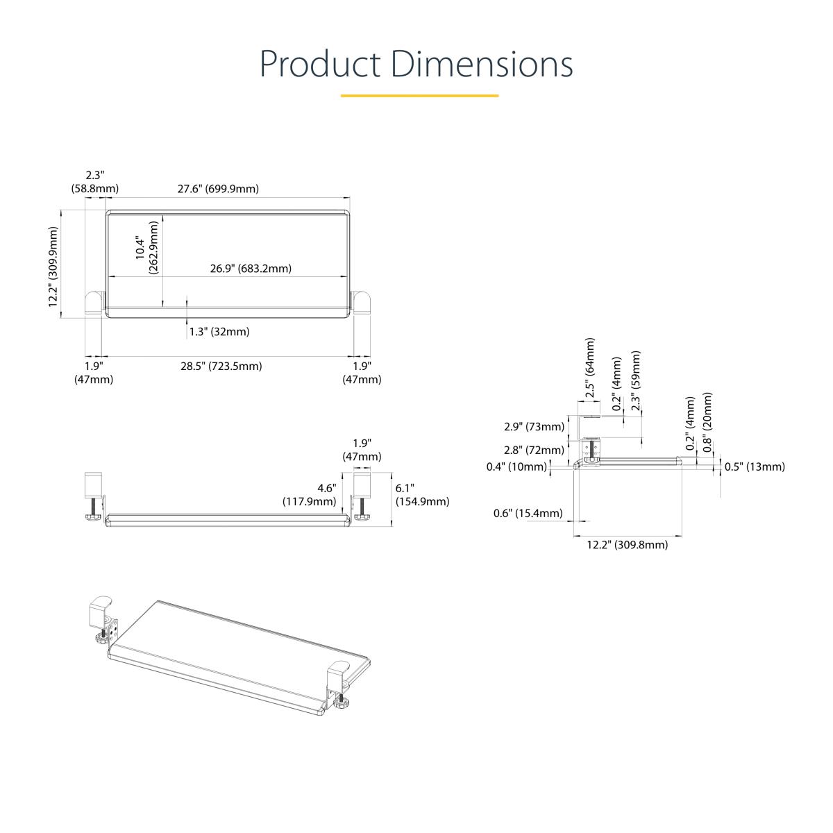 Under-desk Keyboard Tray - Three Height Options - Up To 26.