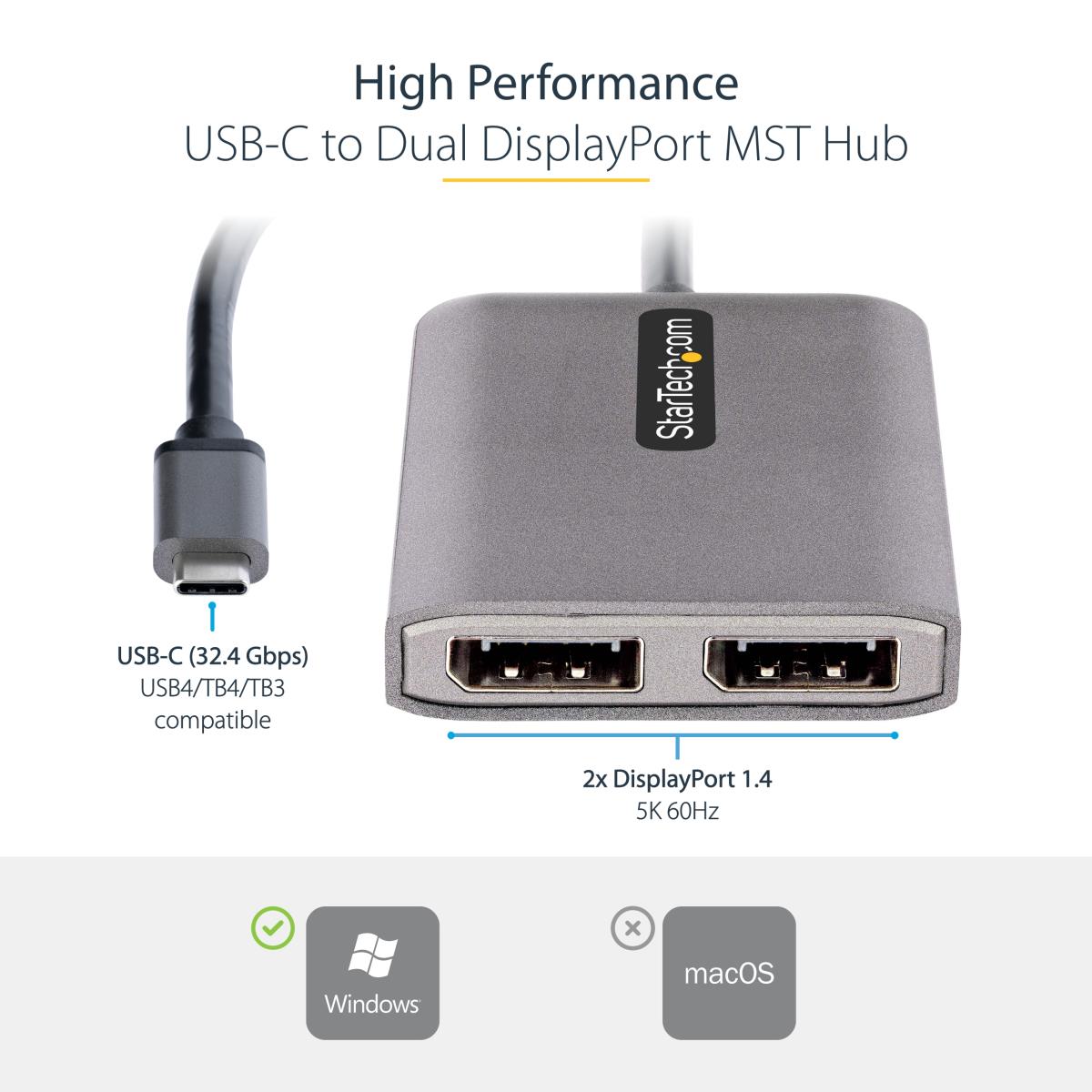 USB-c Mst Hub - 2-port 4k60hz - Dual-monitor Adapter Windows