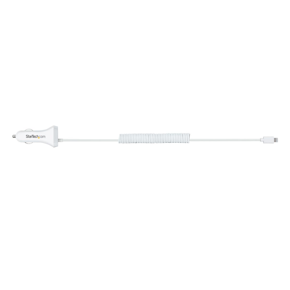 Lightning Car Charger - With 1m Coiled Cable Car iPhone Charger