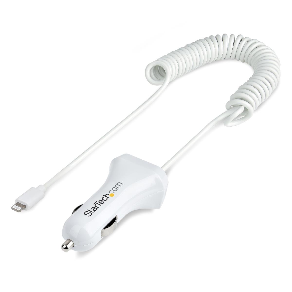 Lightning Car Charger - With 1m Coiled Cable Car iPhone Charger