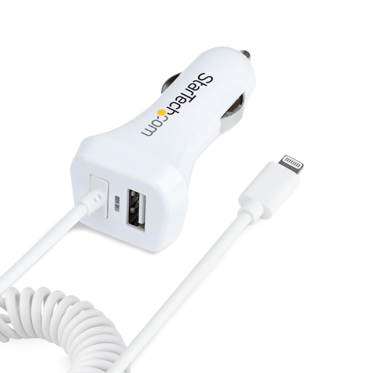 Lightning Car Charger - With 1m Coiled Cable Car iPhone Charger