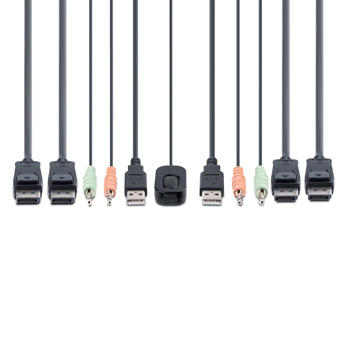 KVM Switch - 2-port Compact 4k - Dual-monitor Cable KVM Switch