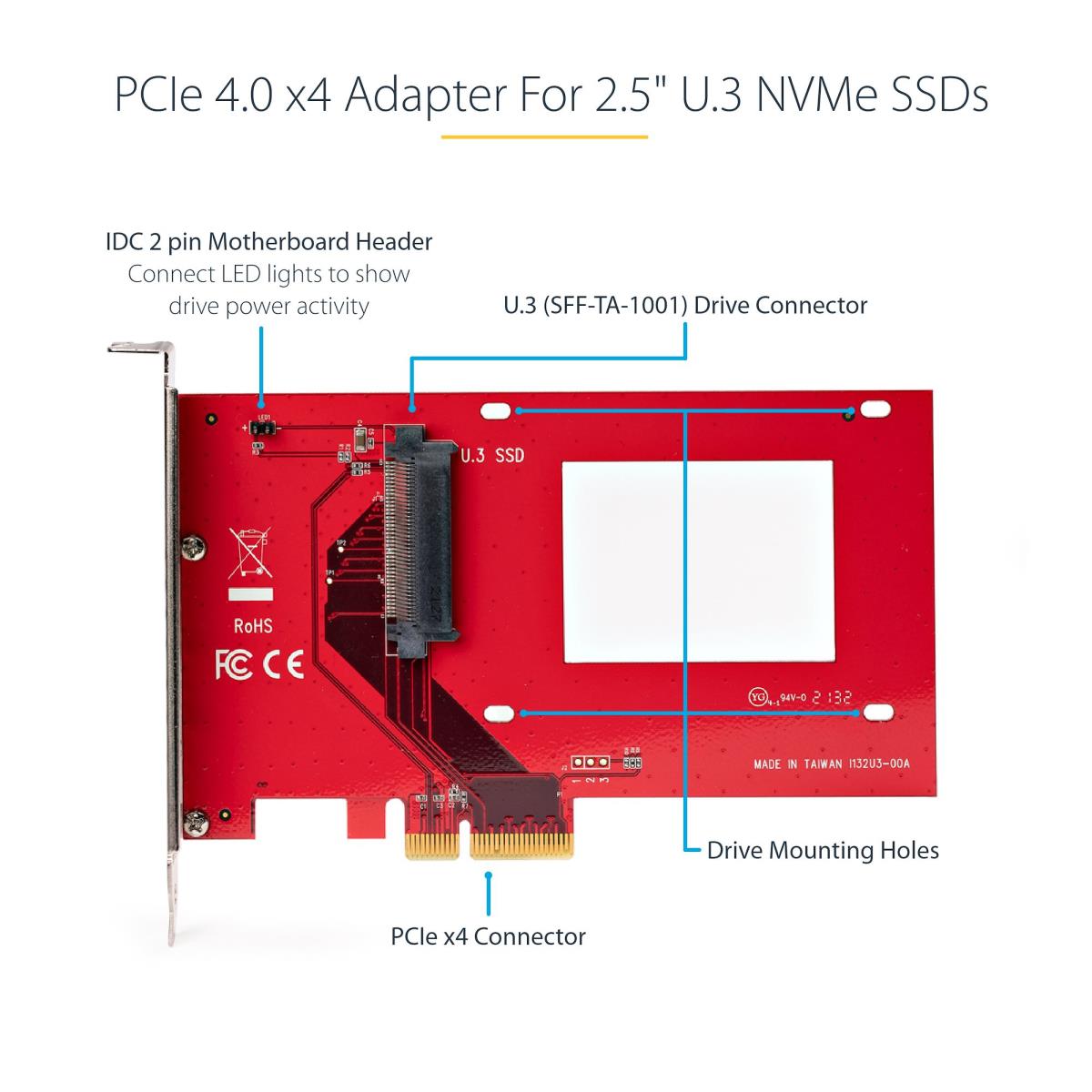 U.2 To Pci-e Adapter For 2.5in U.2 Nvme SSD - Sff-8639 - X4 Pci-e 3.0
