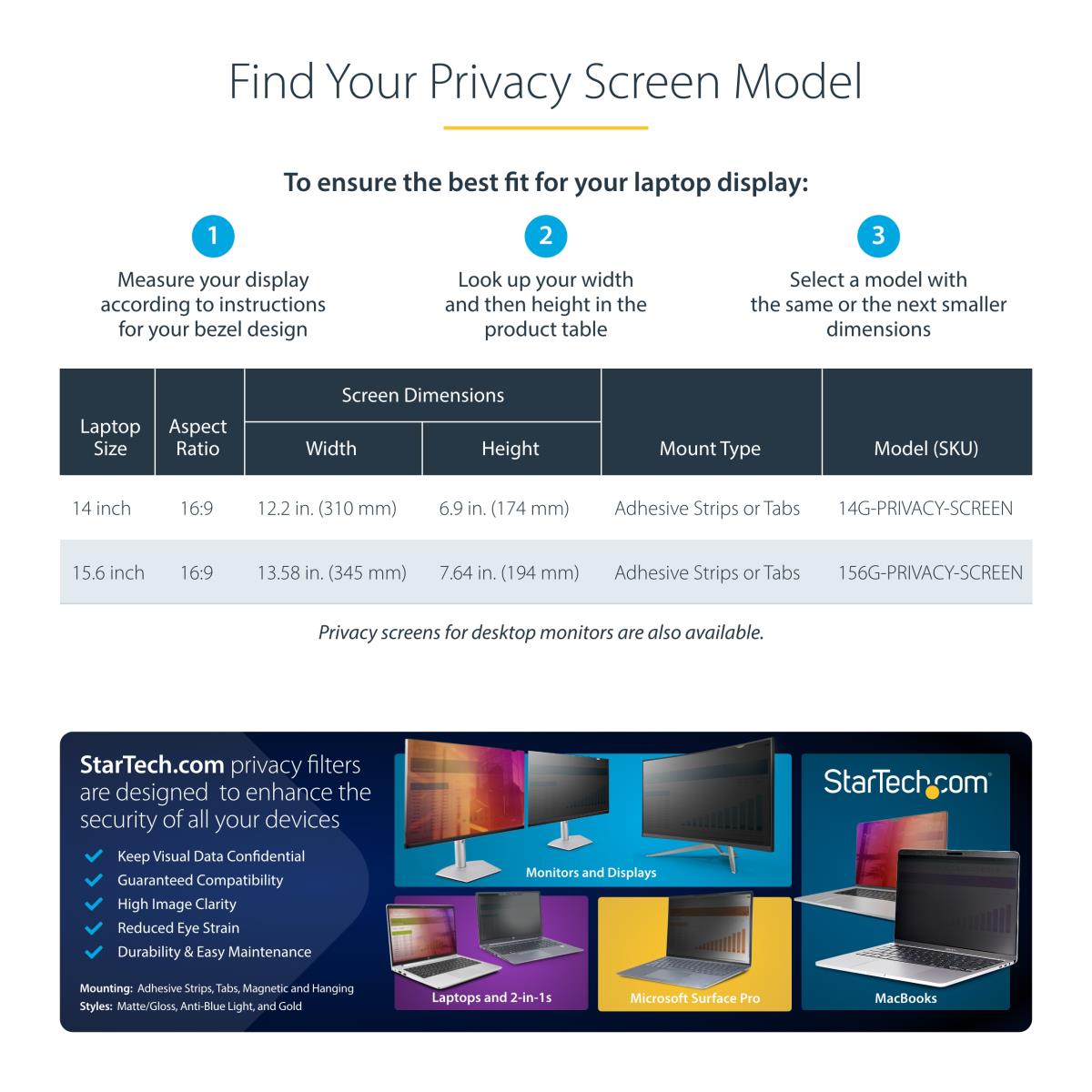 Laptop Privacy Screen - 14in 16:9 Gold Privacy Filter/security Shield