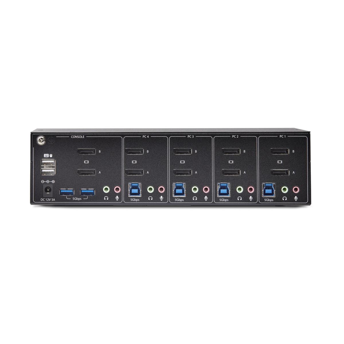 Dual-monitor DisplayPort KVM Switch - 4-port 4k 60hz 2x USB 5gbps Hub Ports 2x USB 2.0 Hid Ports