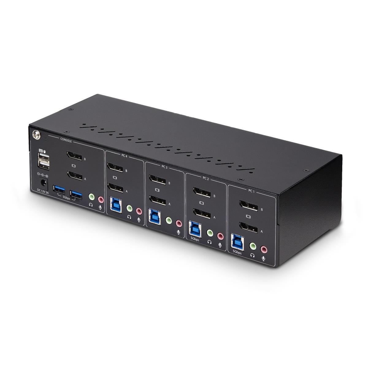 Dual-monitor DisplayPort KVM Switch - 4-port 4k 60hz 2x USB 5gbps Hub Ports 2x USB 2.0 Hid Ports