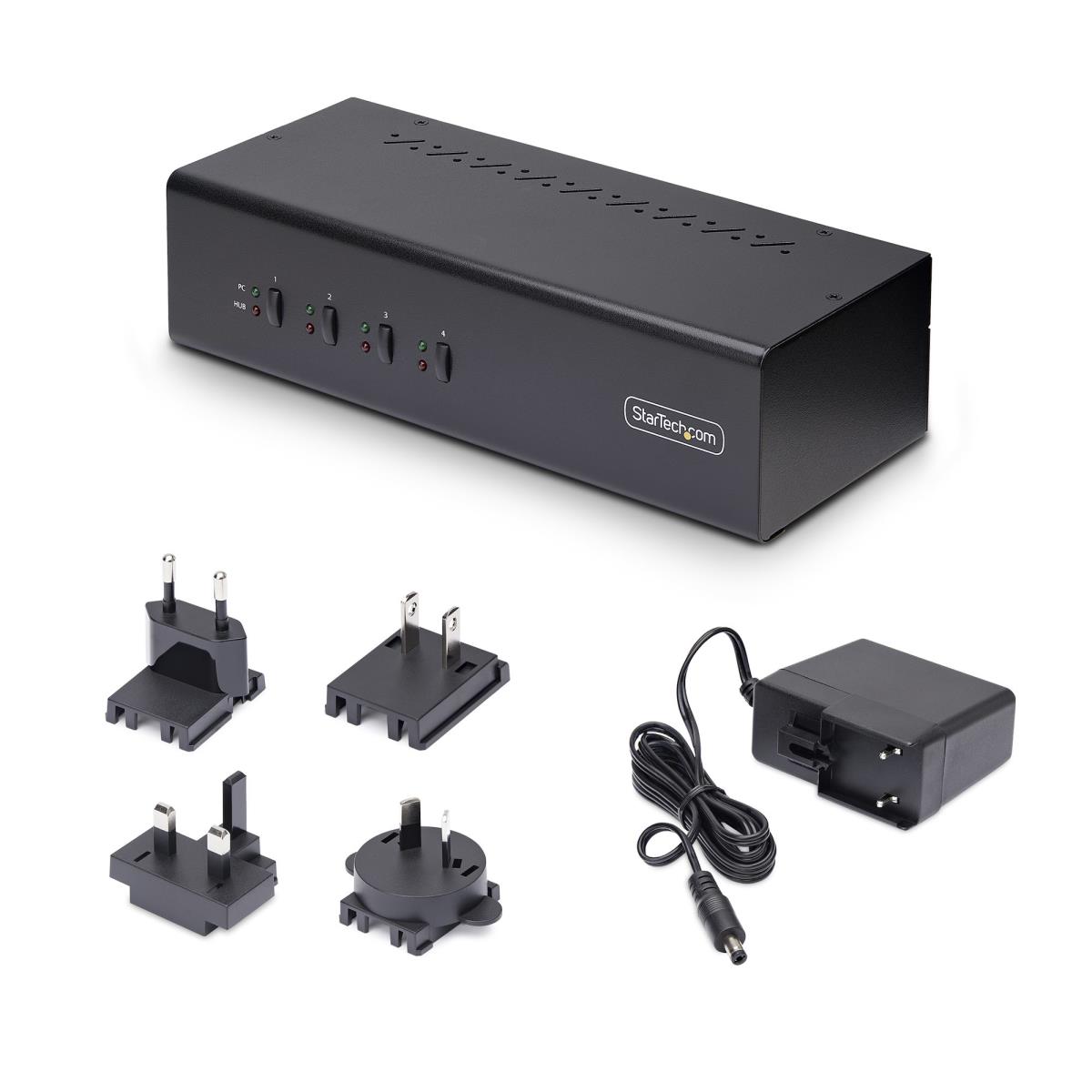Dual-monitor DisplayPort KVM Switch - 4-port 4k 60hz 2x USB 5gbps Hub Ports 2x USB 2.0 Hid Ports