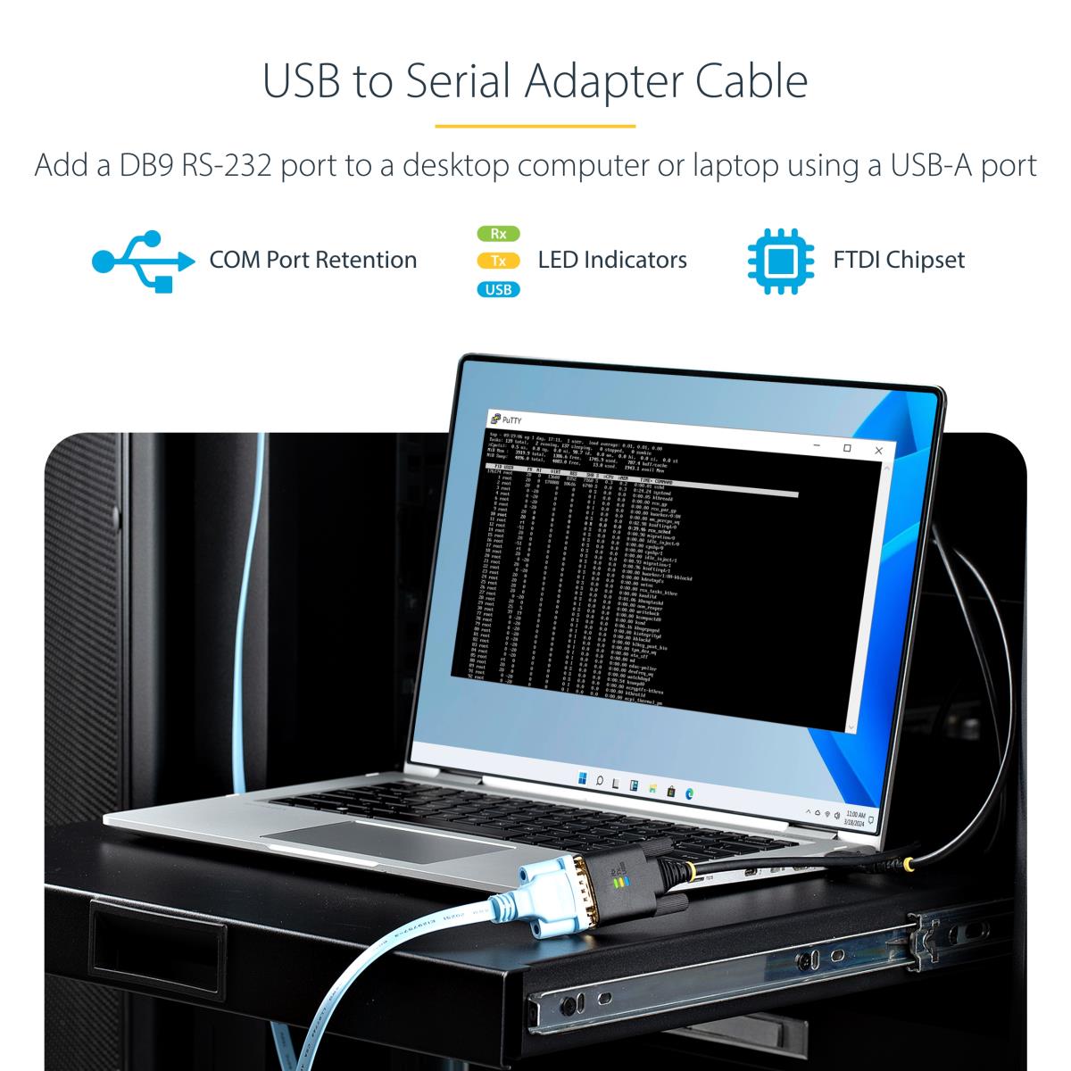 USB To Serial Adapter Cable Com Retention Interchangeable Screws/nuts USB-a To Db9 Rs - 1m