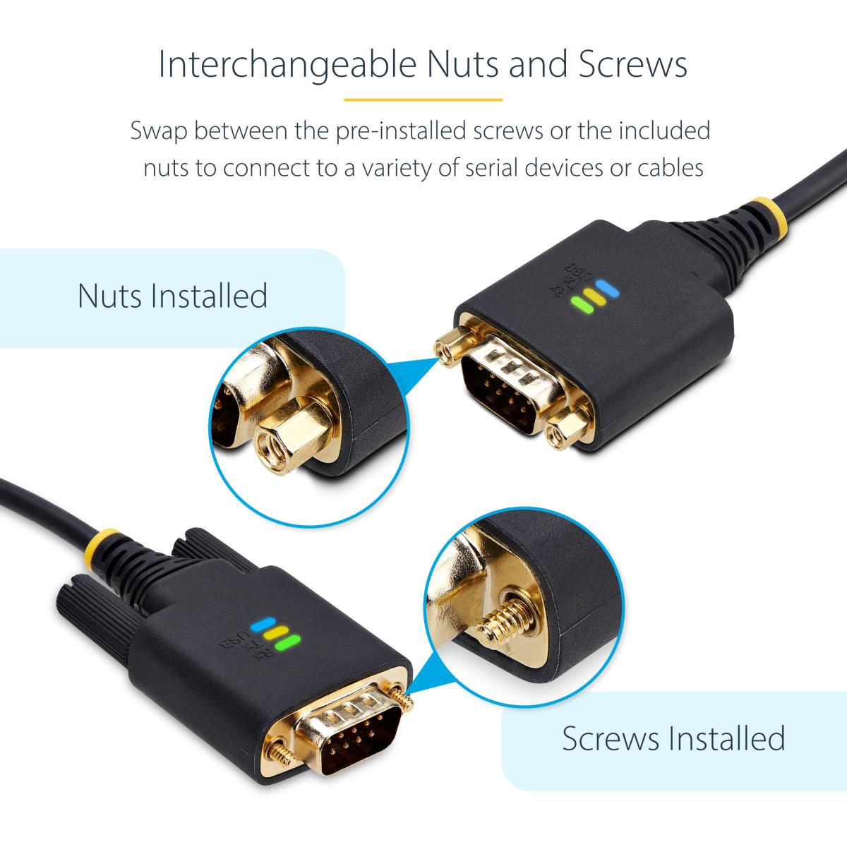 USB To Serial Adapter Cable Com Retention Interchangeable Screws/nuts USB-a To Db9 Rs - 1m