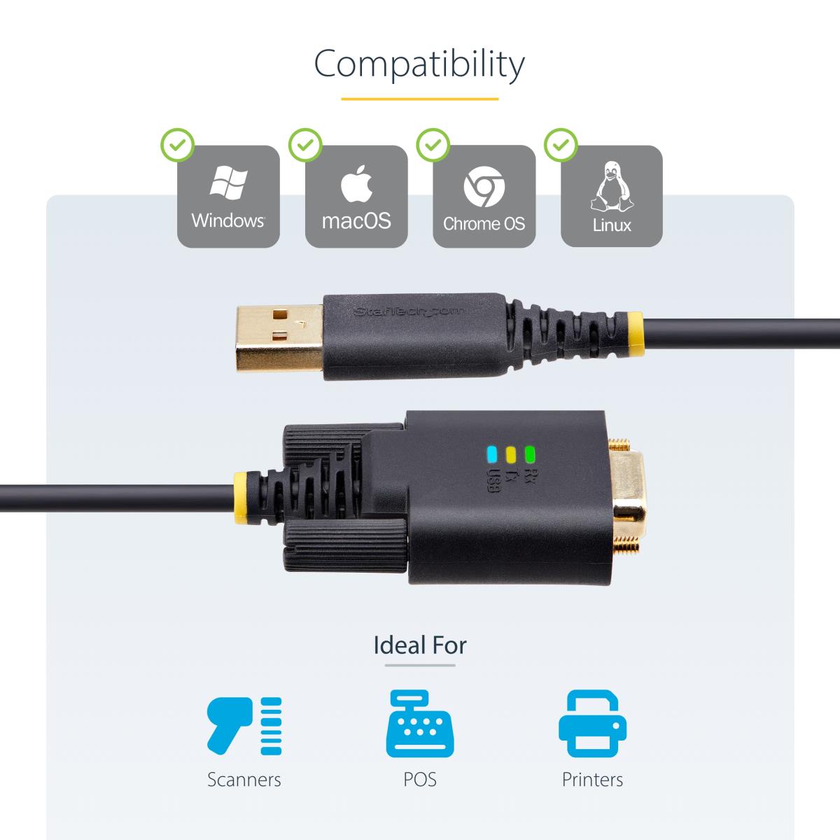 USB To Serial Adapter Cable Com Retention Interchangeable Screws/nuts USB-a To Db9 Rs - 1m