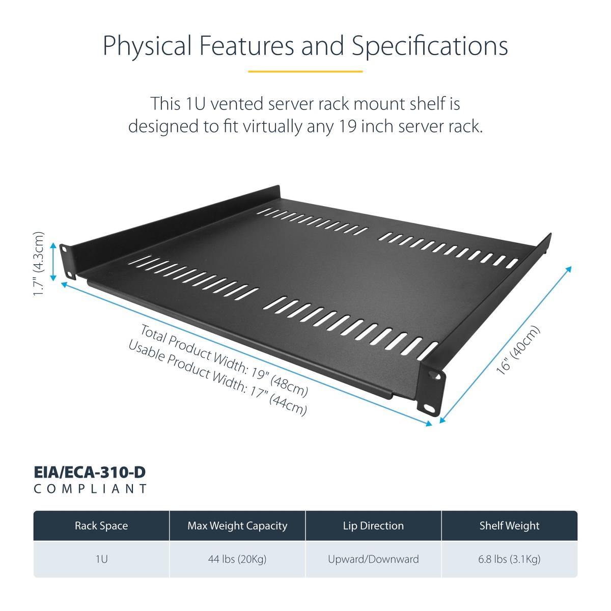 Server Rack 1u Shelf Vented 2-pack Trays 44lb Max 16in Deep