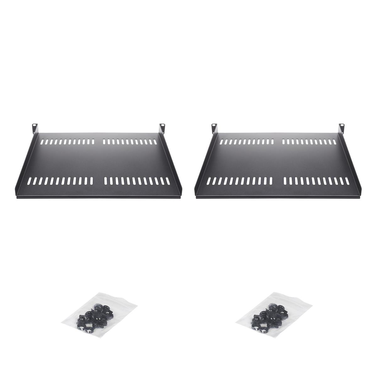 Server Rack 1u Shelf Vented 2-pack Trays 44lb Max 16in Deep