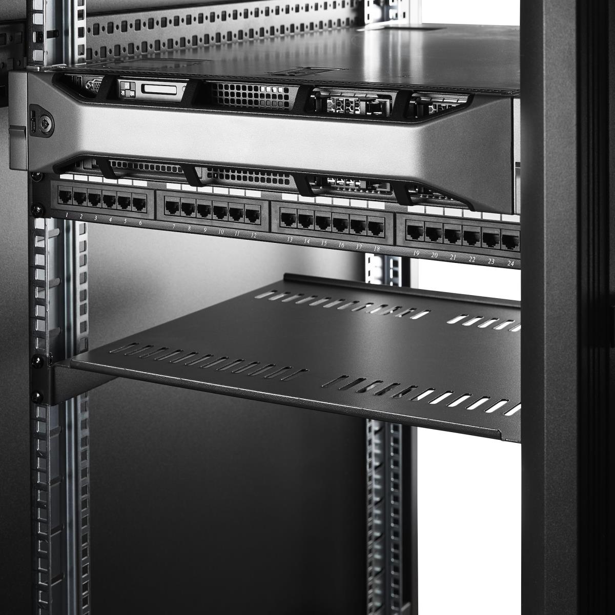 Server Rack 1u Shelf Vented 2-pack Trays 44lb Max 16in Deep