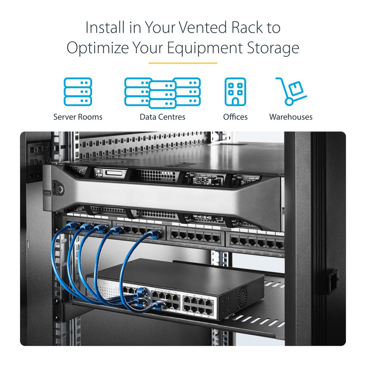 Server Rack 1u Shelf Vented 2-pack Trays 44lb Max 16in Deep