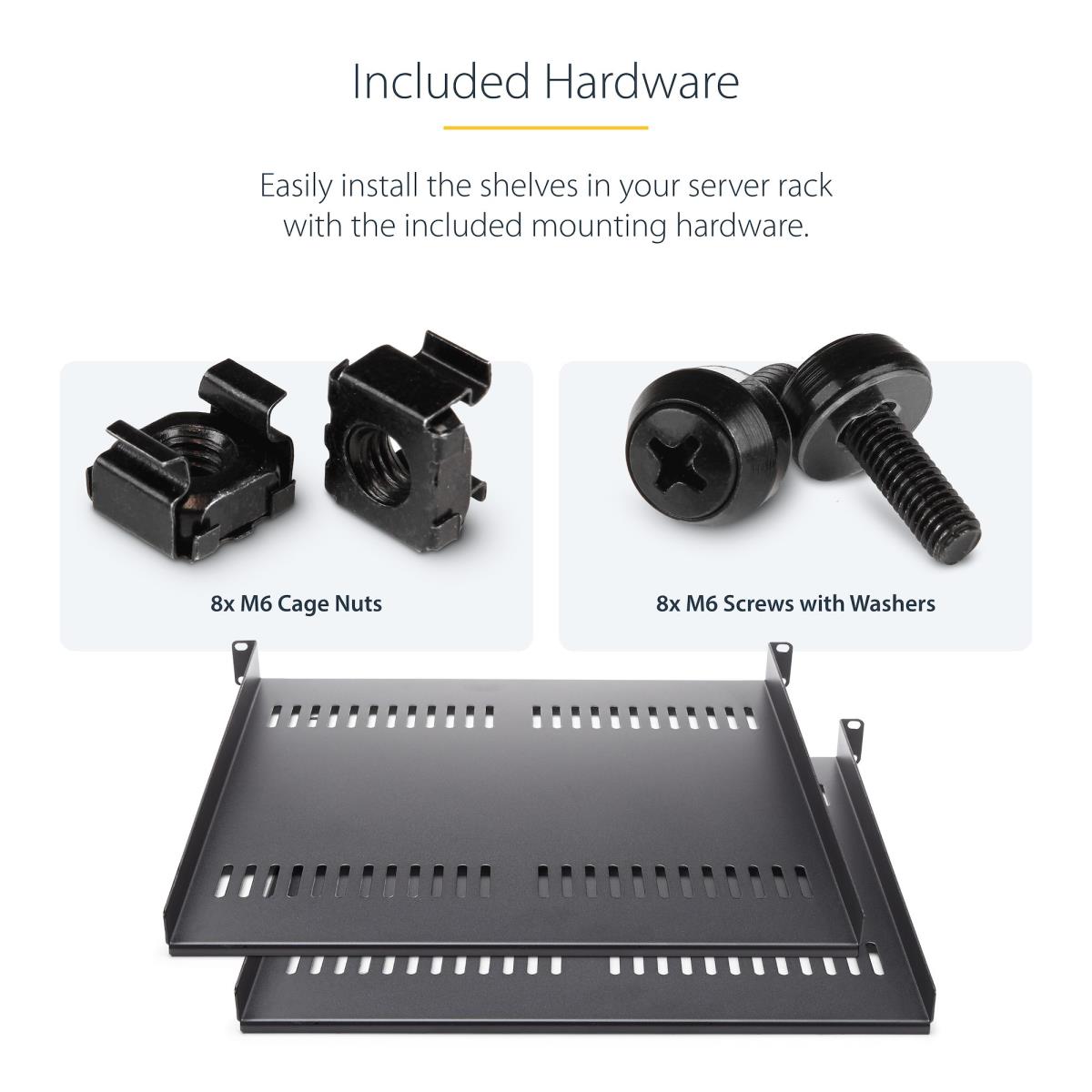 Server Rack 1u Shelf Vented 2-pack Trays 44lb Max 16in Deep