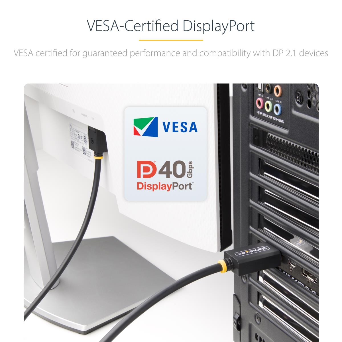 DisplayPort 2.1 Cable Vesa Certified Dp40 DisplayPort Cable W/uhbr10/hdr/hdcp 2.2 8k 60hz/4k 144h 1m